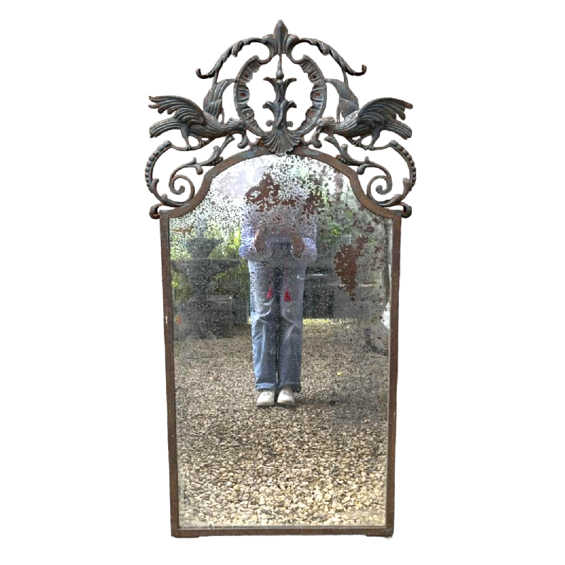 Miroir Art Déco aux oiseaux en fer forgé dans le goût ou de Gilbert Poillerat, ca 1930