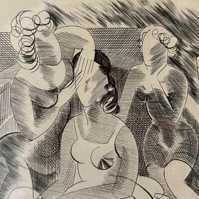 RENÉ MELS (Meulemans) set encadré de 2 x gravures expressionnistes abstraites, ca 1945