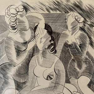 RENÉ MELS (Meulemans) set encadré de 2 x gravures expressionnistes abstraites, ca 1945