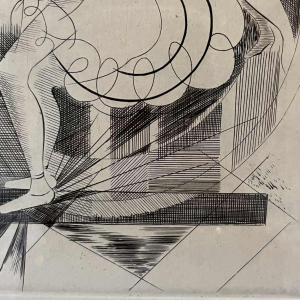 RENÉ MELS (Meulemans) ingelijste set van 2 x abstract expressionistische etsen, ca 1945