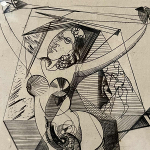 RENÉ MELS (Meulemans) set encadré de 2 x gravures expressionnistes abstraites, ca 1945