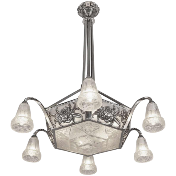 Ollier & Hanots : French art deco chandelier ... 1930 France