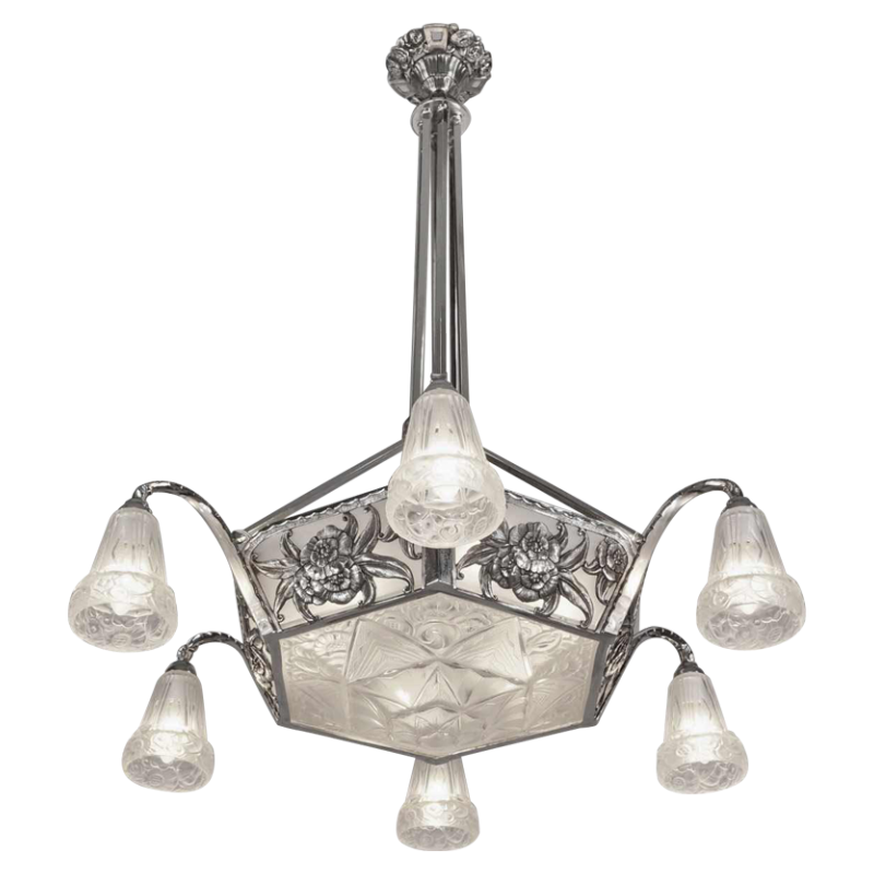 OLLIER & Hanots : grand lustre art déco, France 1930