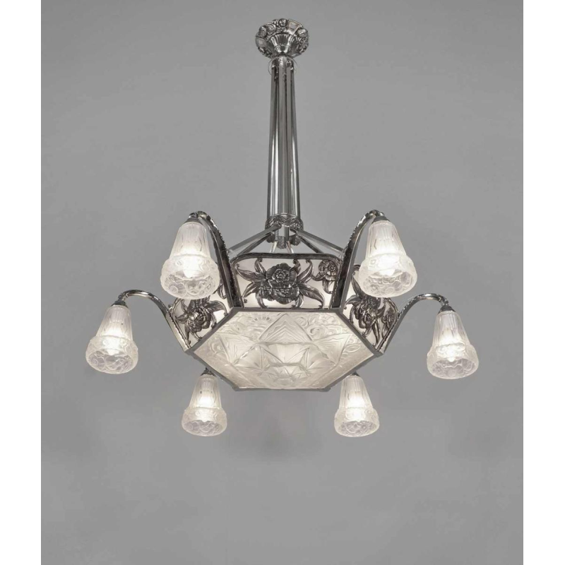 OLLIER & Hanots : grand lustre art déco, France 1930