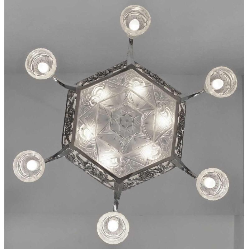 OLLIER & Hanots : grand lustre art déco, France 1930
