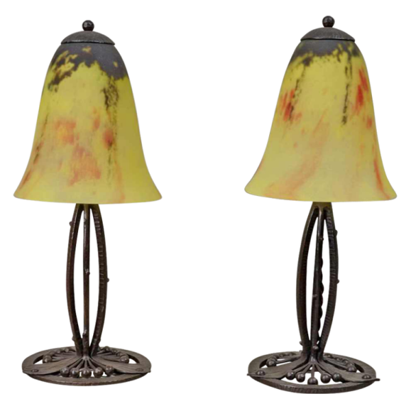 Daum et Edmond Gauthier : paire des lampes art déco. France 1930