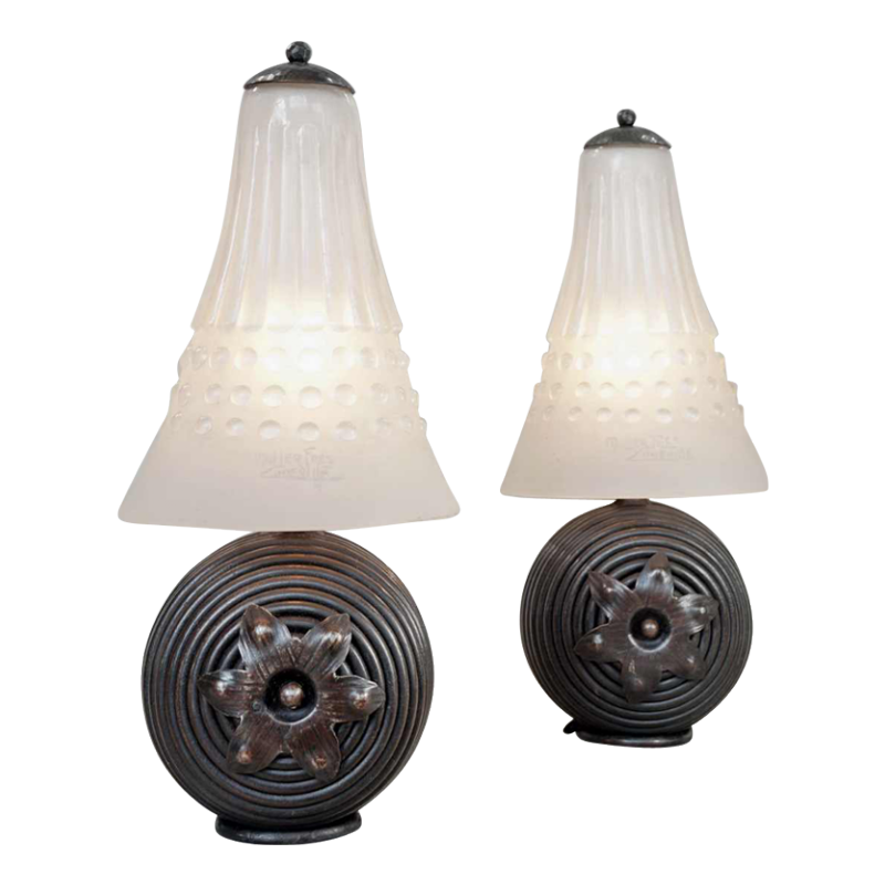 Muller freres : een paar Franse 1930 art deco lampen