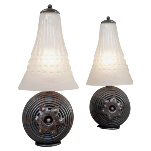 Muller freres : een paar Franse 1930 art deco lampen