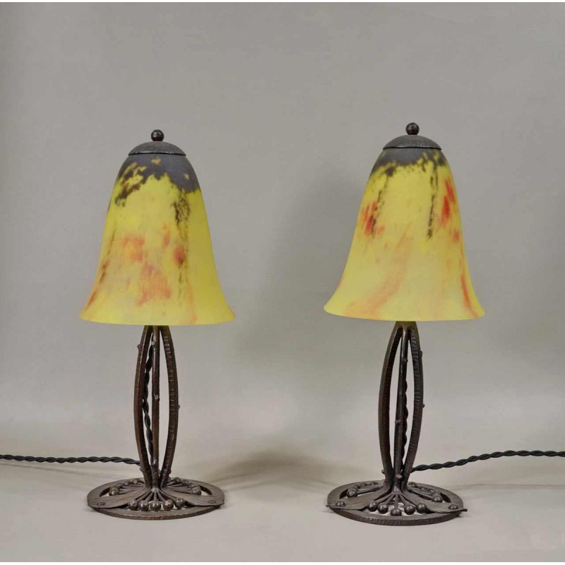 Daum & E.Gauthier : een paar Franse 1930 art deco lampen