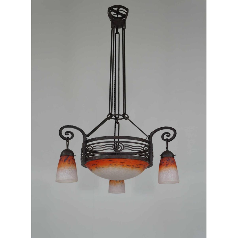 Schneider & H.Fournet : French art deco chandelier ... 1930 France