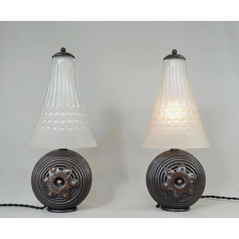 muller frères : paire des lampes art déco. France 1930