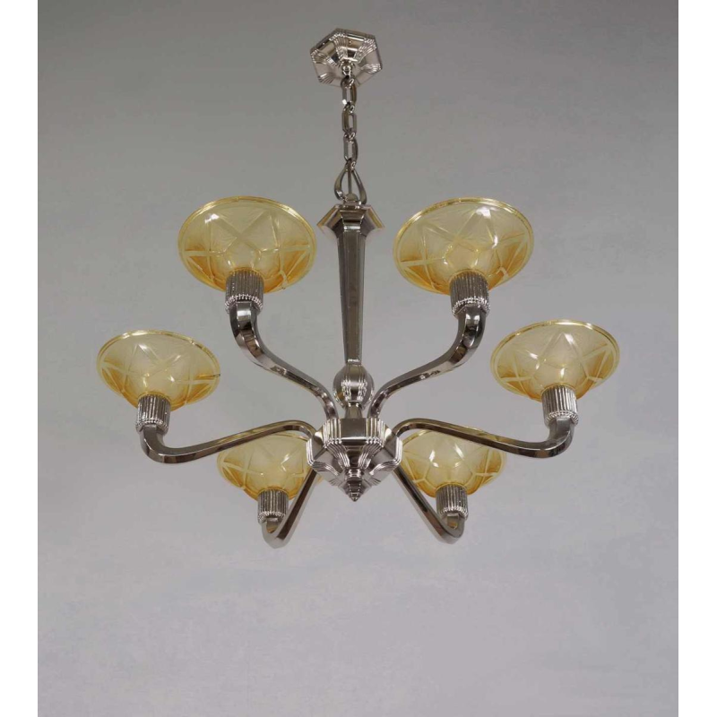 Hanots : French art deco chandelier ... 1930 France
