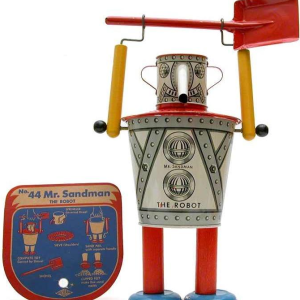 Mr Sandman The Robot Wolverine, metalen strandspeelgoed, perfecte staat 1947