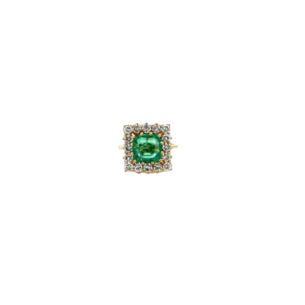 Geelgouden ring met smaragd en diamanten