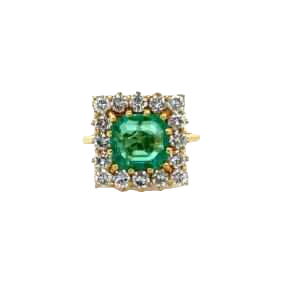 Yellow gold, emerald & diamond ring