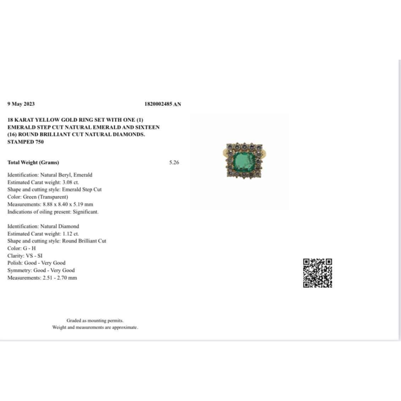 Geelgouden ring met smaragd en diamanten