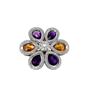 Ring in gold, diamond & semi-precious stones, amethyst & topaz