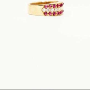 Roségouden ring met robijnen en diamanten