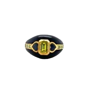 Bague or jaune, onyx, diamants & saphir