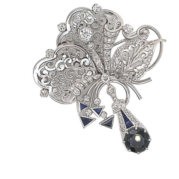 Art Deco platinum, diamond & sapphire brooch