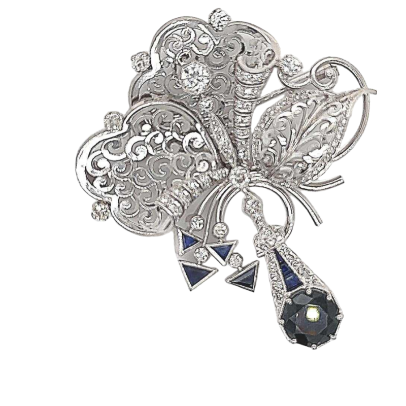 Art Deco platinum, diamond & sapphire brooch