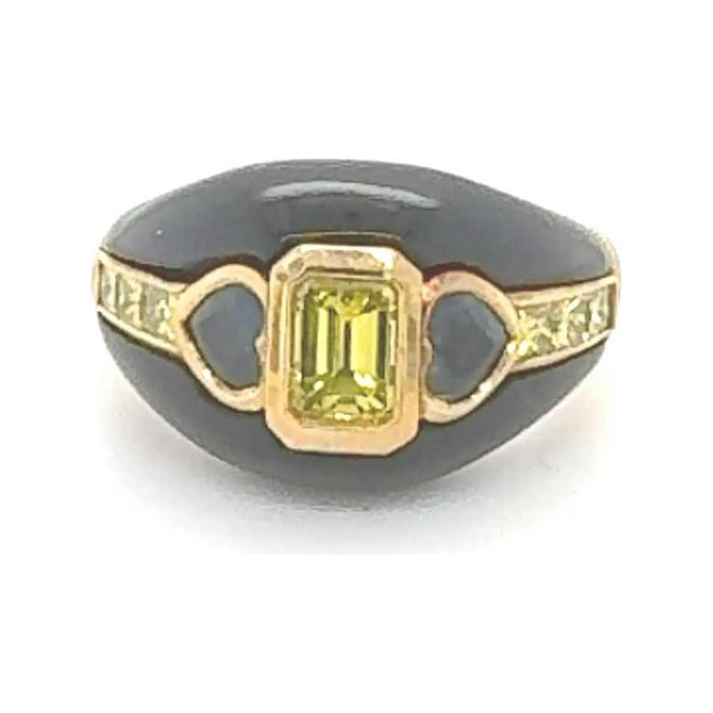 Bague or jaune, onyx, diamants & saphir