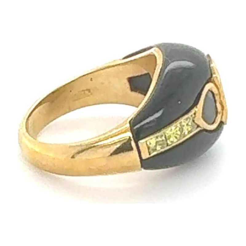 Bague or jaune, onyx, diamants & saphir