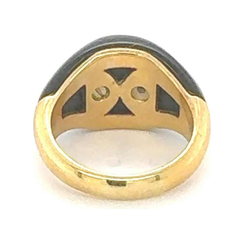 Bague or jaune, onyx, diamants & saphir