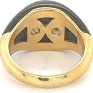 Yellow gold, onyx, diamonds & sapphire ring
