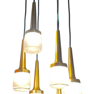 Staff Leuchten, lustre cascade 6 éléments, laiton et aluminium doré, verre, ca 1970