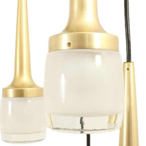 Staf Leuchten, 6-delige cascade kroonluchter, verguld aluminium en messing, glas, ca 1970