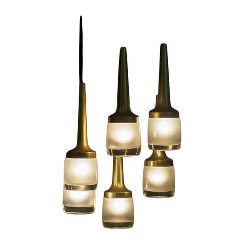 Staff Leuchten, 6-piece cascade chandelier, gilded brass and aluminium and glass, ca 1970