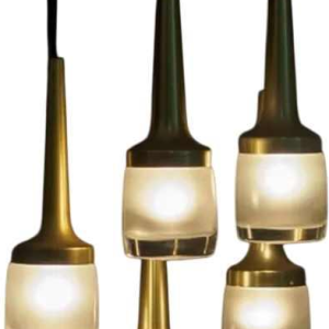 Staff Leuchten, lustre cascade 6 éléments, laiton et aluminium doré, verre, ca 1970