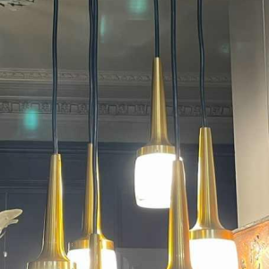 Staff Leuchten, 6-piece cascade chandelier, gilded brass and aluminium and glass, ca 1970