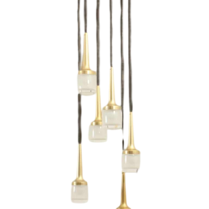 Staff Leuchten, lustre cascade 6 éléments, laiton et aluminium doré, verre, ca 1970
