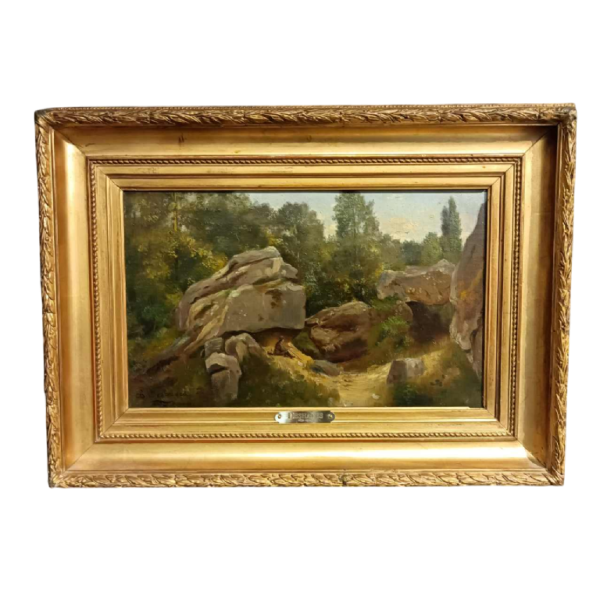 Charles Deshayes 'Dans la forêt de Nemours' tableau paysage, huile sur toile, 1880