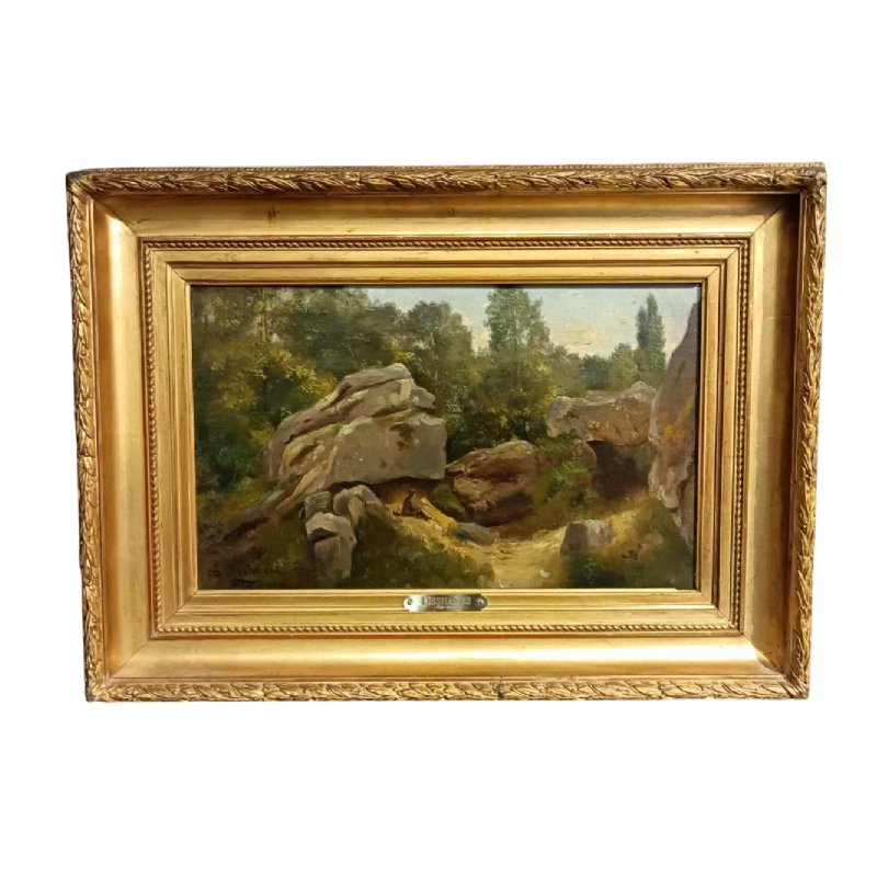 Charles Deshayes 'In het woud van Nemours' landschapschilderij, olieverf op doek, 1880