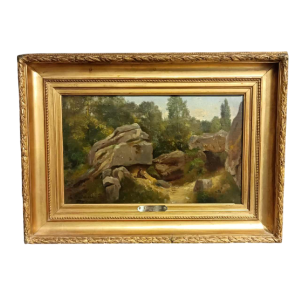 Charles Deshayes 'In the forest of Nemours' landscape painting, oil on canvas, 1880