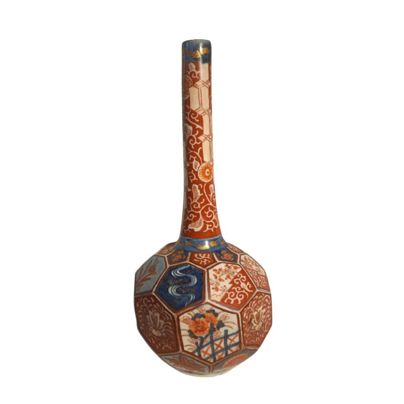Bouteille octogonale à saké, porcelaine, Imari, Japon, Meiji
