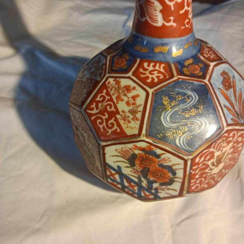 Octagonal sake bottle, porcelain, Imari, Japan, Meiji