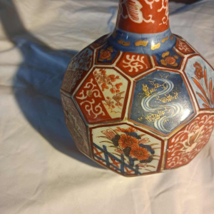 Octagonal sake bottle, porcelain, Imari, Japan, Meiji