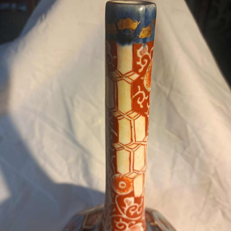 Bouteille octogonale à saké, porcelaine, Imari, Japon, Meiji