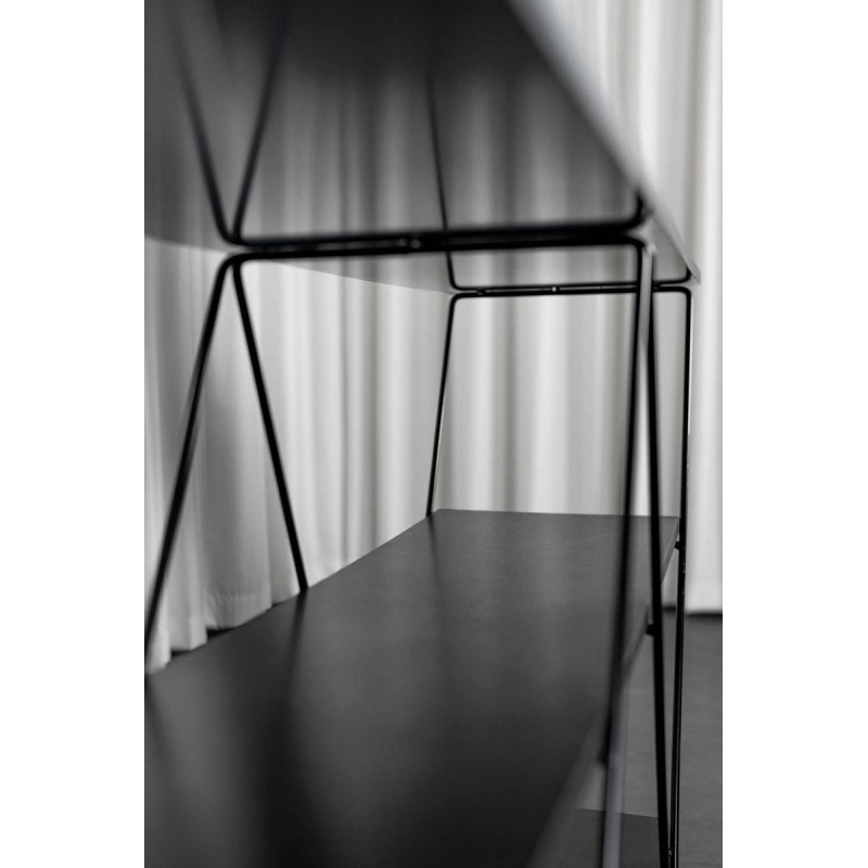 Louise Treschow for Ikea Kavat self-supporting shelf, black lacquered metal, melamine, ca 1990