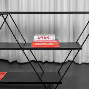 Louise Treschow for Ikea Kavat self-supporting shelf, black lacquered metal, melamine, ca 1990