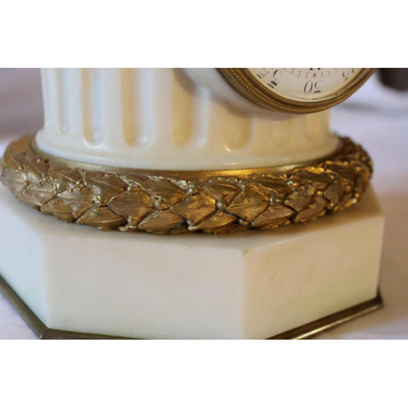 White marble clock by L. Leroy, gilt bronze Amour Cupidon sculpture by Carlier, 19th c