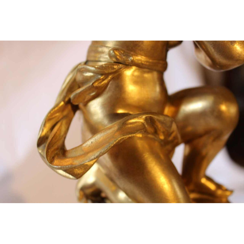 White marble clock by L. Leroy, gilt bronze Amour Cupidon sculpture by Carlier, 19th c