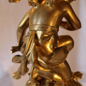 White marble clock by L. Leroy, gilt bronze Amour Cupidon sculpture by Carlier, 19th c