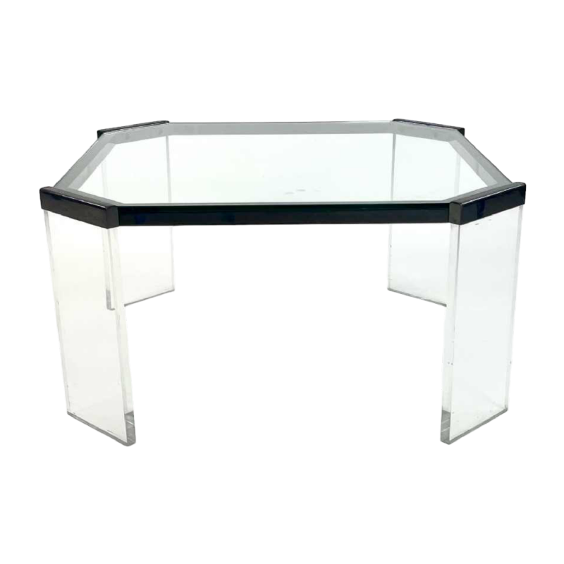Table basse eightie's verre et Plexiglas