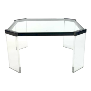 Salontafel van glas en plexiglas uit de jaren tachtig