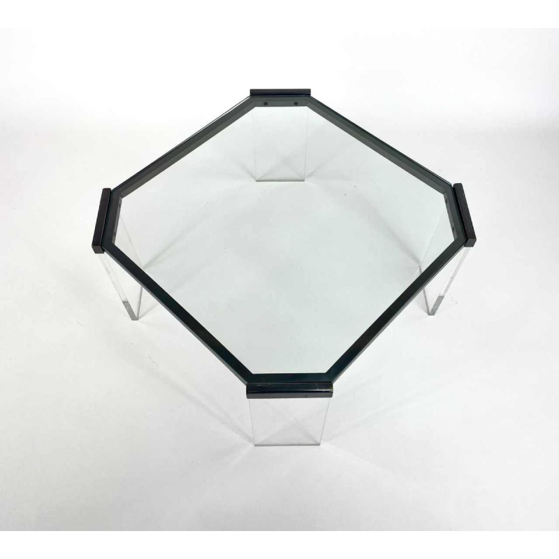Salontafel van glas en plexiglas uit de jaren tachtig
